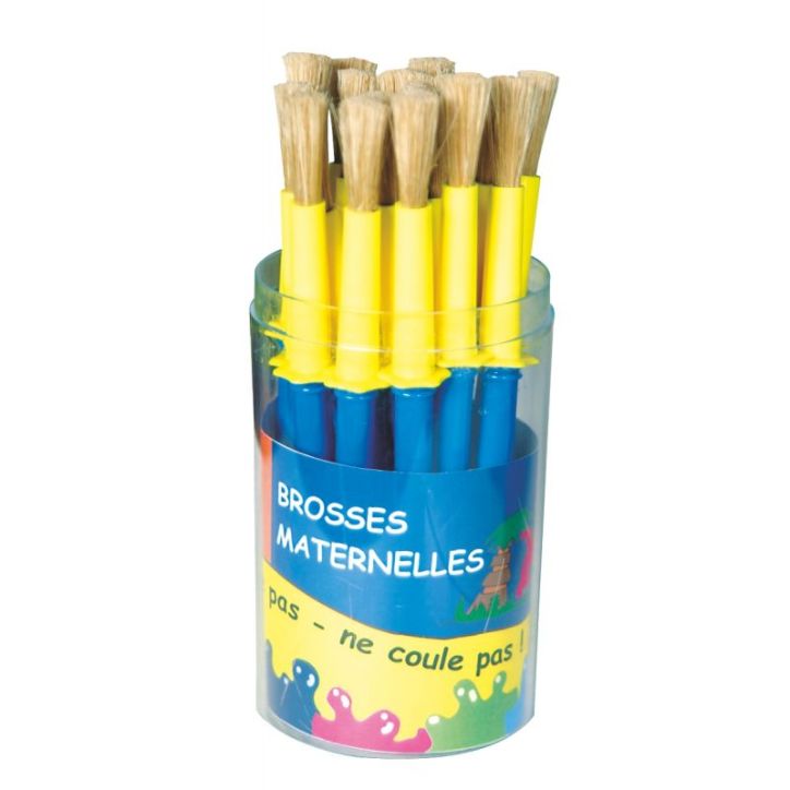 Pot de 20 brosses maternelle en soie de porc avec collerette anti salissure 31030875S-POT