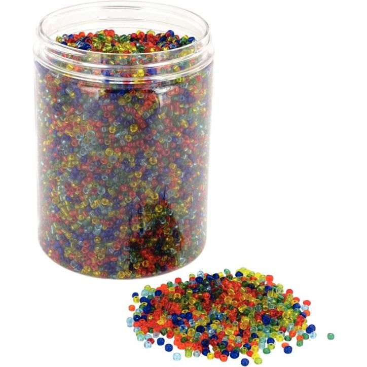 Bocal de 500 grammes de perles rocailles transparentes diamètre 2,5 mm assortis 1279/46110