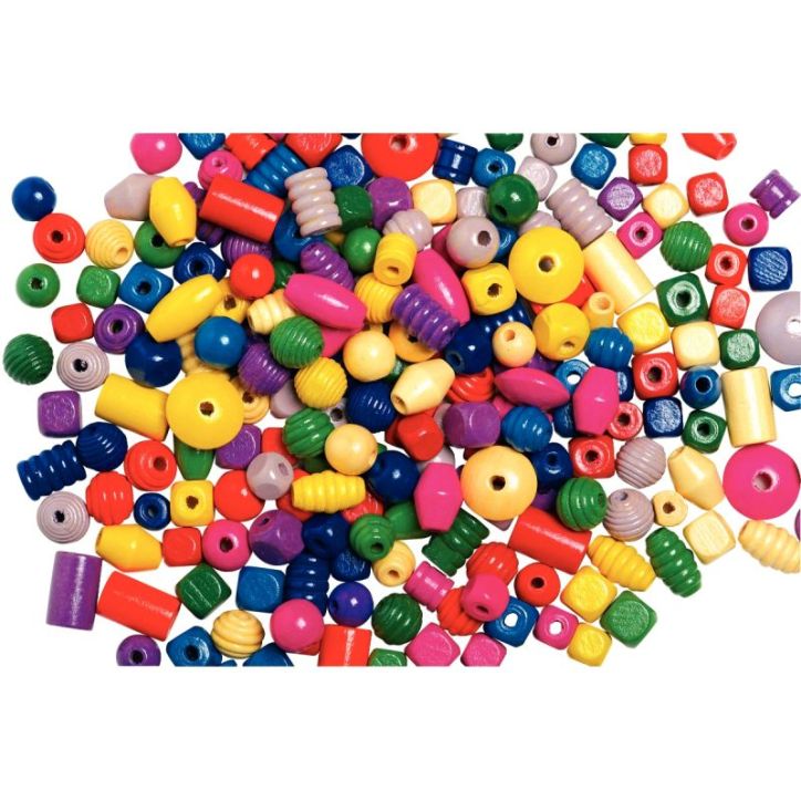 Sachet de 500 grammes de perles en bois mixtes couleurs vives assorties 2053