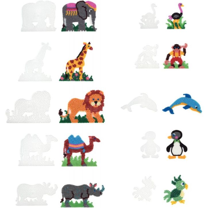 Sachet de 10 plaques préformées pour perles Hama taille midi, formes animaux sauvages 9008-85 HAMA