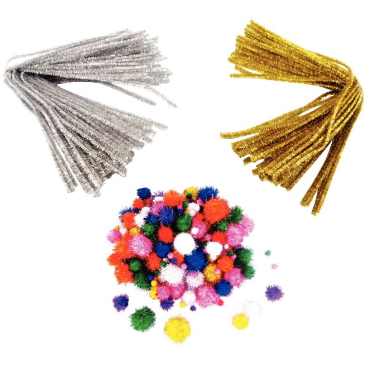 Pack économique chenilles, pompons glitter coloris assortis L607907