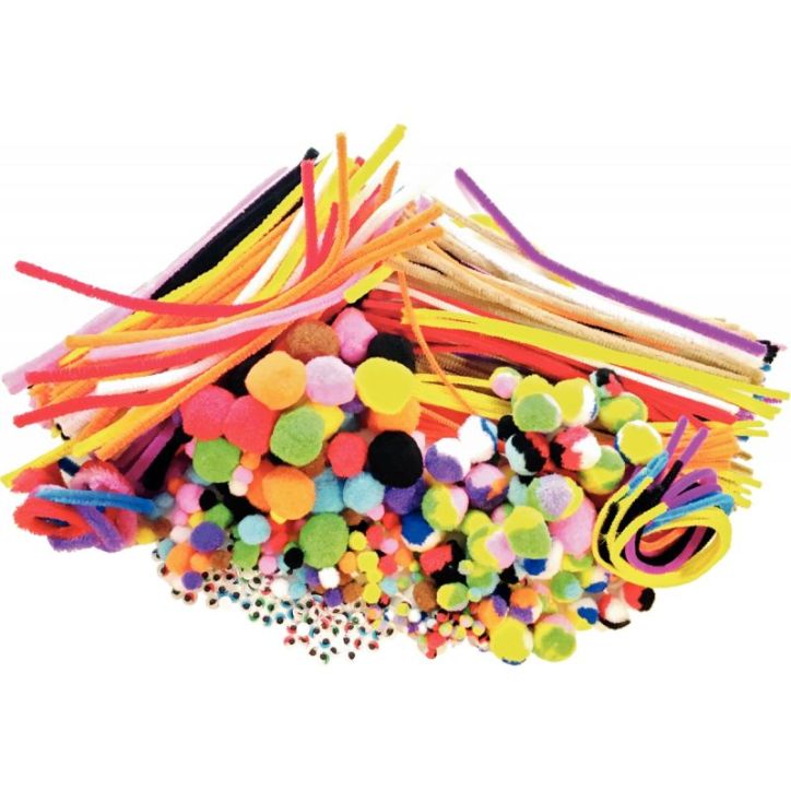 Pack économique chenilles, pompons et yeux mobiles coloris assortis L605905