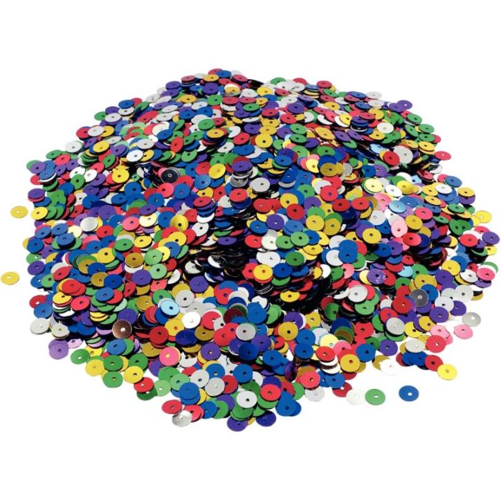 Pot de 185 grammes de sequins ronds lisses, perforés diamètre 6 mm, assortis 71702