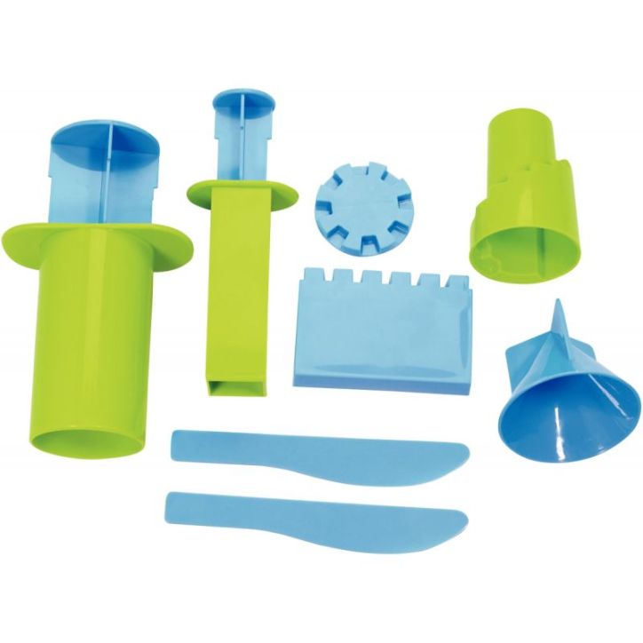 Set de 6 moules pour château et 2 couteaux, en plastique rigide D192 101