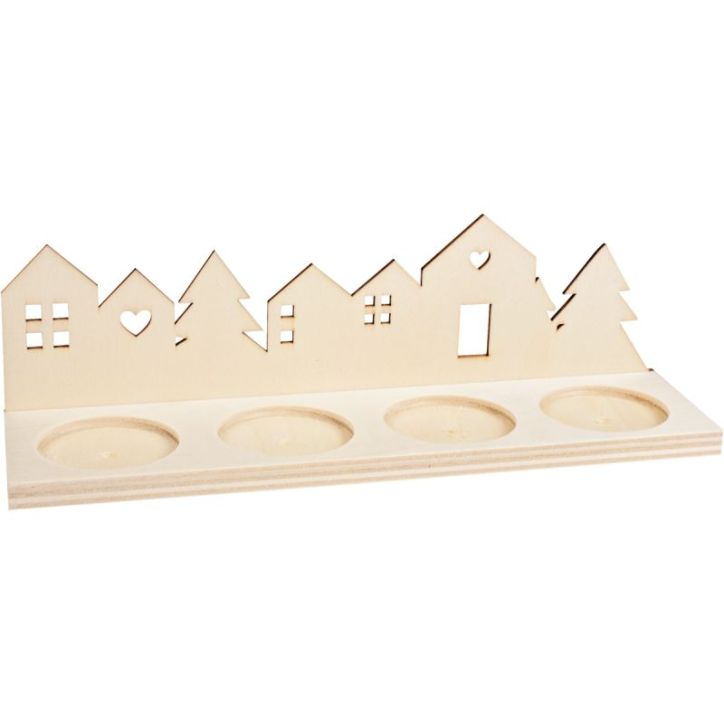 Long bougeoir village de Noël en bois 2085