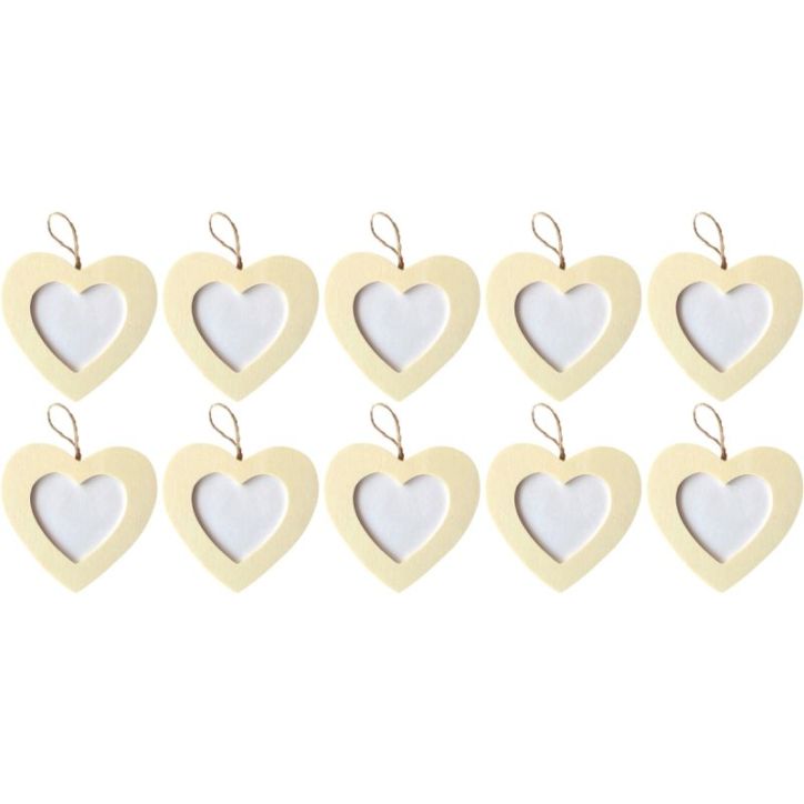 Lot de 10 cadres coeur à suspendre, en bois 101352