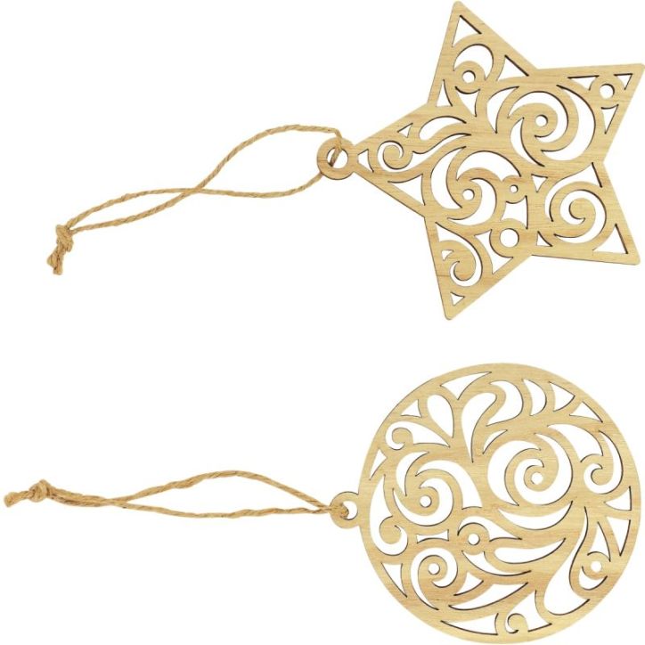 Lot de 12 étoiles et boules art déco en bois 101189