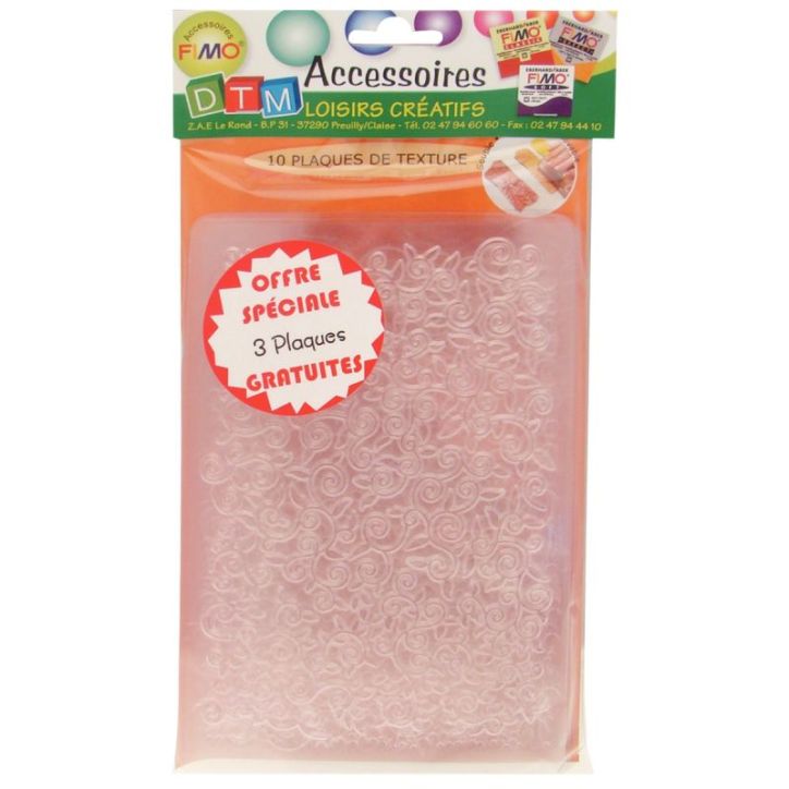 Lot de 10 plaques de texture assorties pour pâte à modeler FIMO, assortiment n°1 264960