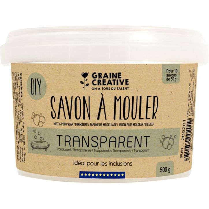 Pot de 500 grammes de savon à mouler transparent 200201