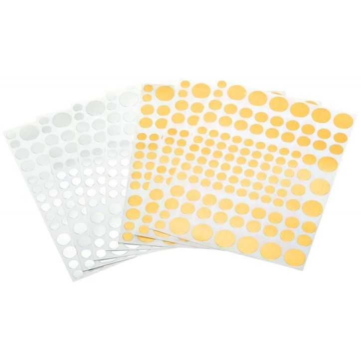 Pochette de 904 gommettes rondes métallisées assorties : or et argent POC8FGOMRONOA_01/83181