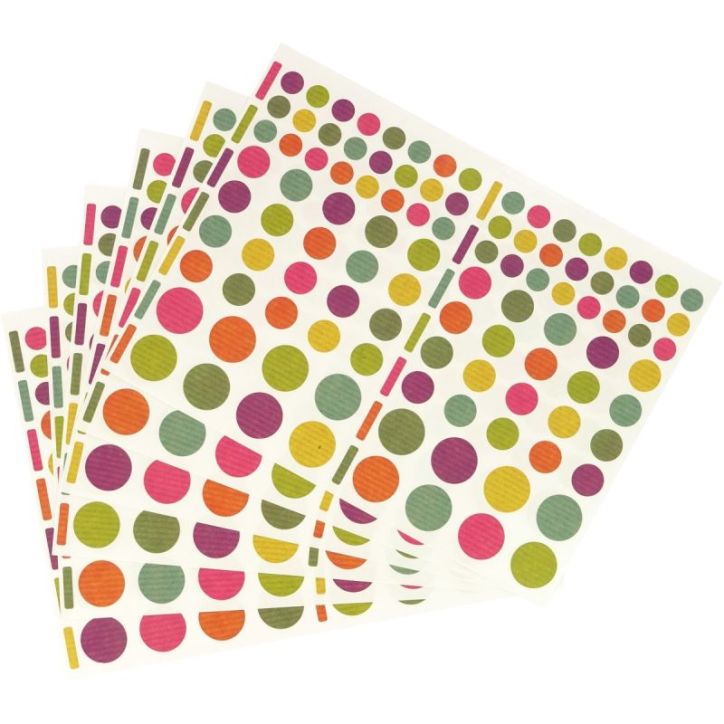 Pochette de 624 gommettes craft coloris assortis Diam 1 à 2 cm Coloris assortis  6 planches 16 x 21.5 cm 1876(...)