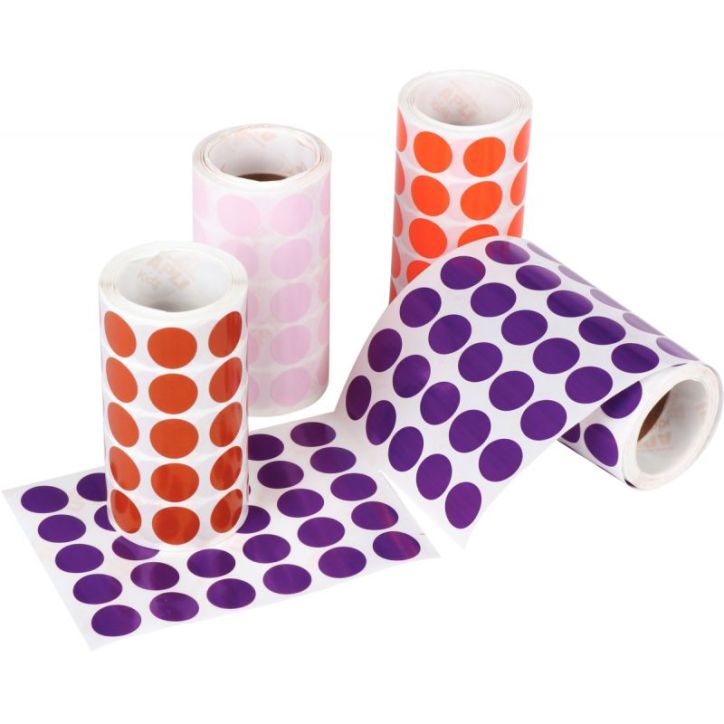 Lot de 4 rouleaux de maxi gommettes adhésives rondes diamètre 20 mm, couleurs pop assorties 14081 APLI