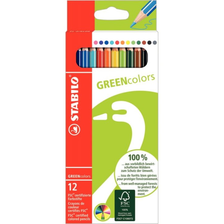 Etui de 12 crayons de couleur Greencolors  assortis 6019/2-121 STABILO