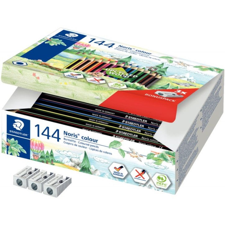 Recharge classpack 144 crayons de couleur Noris dont 12 crayons + 3 taille-crayons offerts 185 C144 NORIS STAE(...)