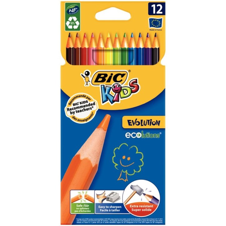 Etui carton recyclé de 12 crayons de couleurs assorties Évolution 17,5 cm 82902912 EVOLUTION BIC