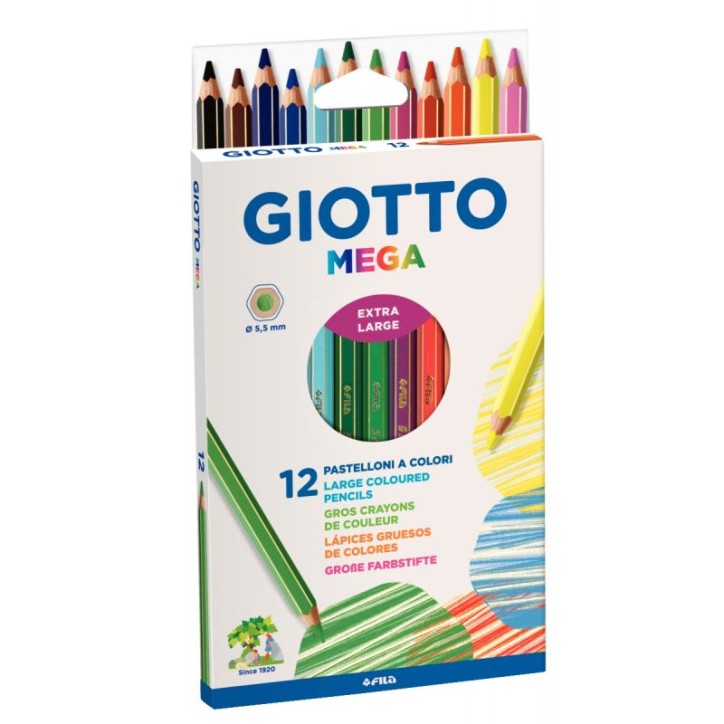 Etui de 12 crayons de couleur hexagonaux Giotto Mega mine diamètre 5,5mm F225600 GIOTTO