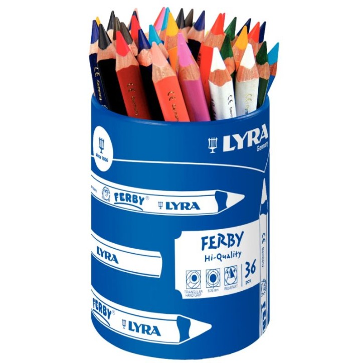 Pot de 36 crayons de couleur Lyra Ferby triangulaires gros module L3623360 FERBY LYRA