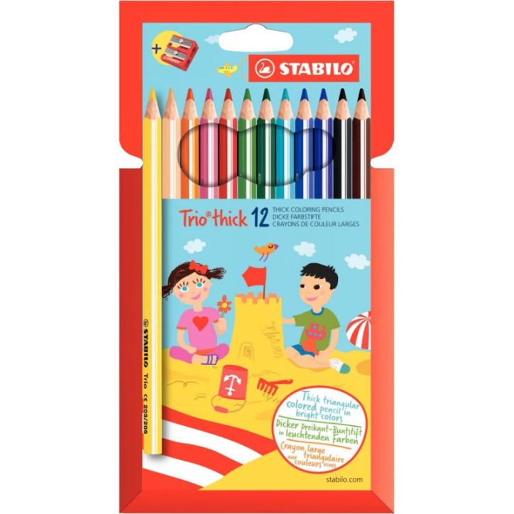 Lot de 12 Etui de 12 crayons de couleurs assorties triangulaire dont 1 gratuite LOT INTERNE STABILO
