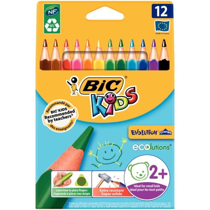 Etui de 12 crayons de couleurs Évolution triangulaire pointe moyenne 82973511 EVOLUTION BIC