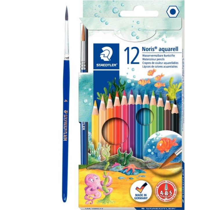 Etui de 12 crayons de couleur Noris Club aquarell assorties + 1 pinceau gratuit 144 10NC12 NORIS STAEDTLER