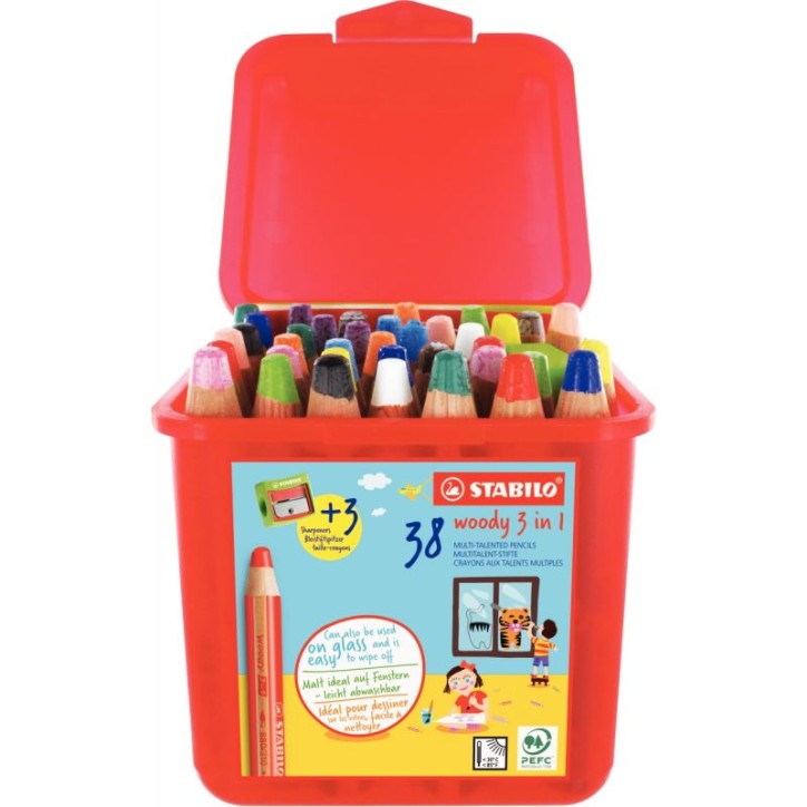 Classpack de 38 crayons de couleur Woody + 3 taille-crayons F54456 STABILO
