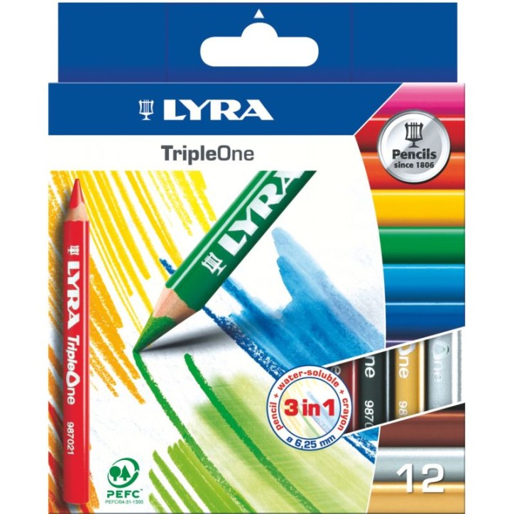 Etui carton de 12 crayons Triple One 6,25mm assorties L3641121 LYRA