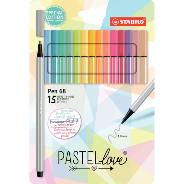 Pochette de 15 feutres Pen68 pastel assortis F59509 STABILO