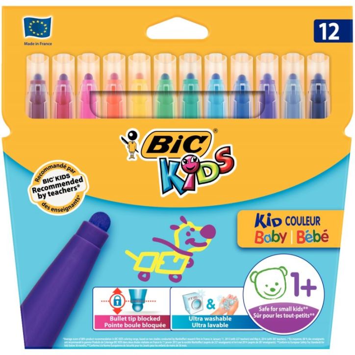 Pochette de 12 feutres Kid couleurs baby assortis 9020802 BIC
