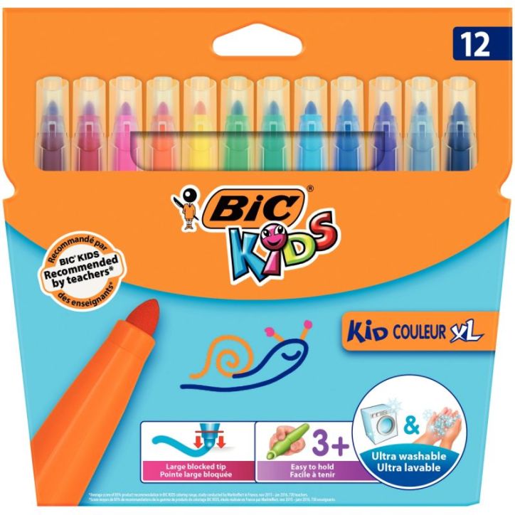 Etui 12 feutres Kid couleurs XL, pointe extra large 8289662 BIC
