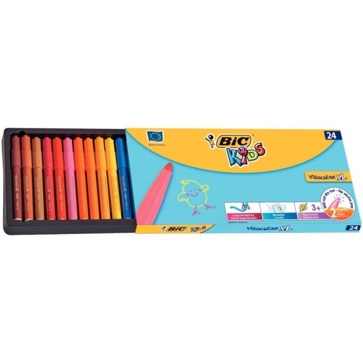 Boîte de 24 Visacolor XL pointe ogive extra large couleurs assorties 8290053 VISACOLOR BIC