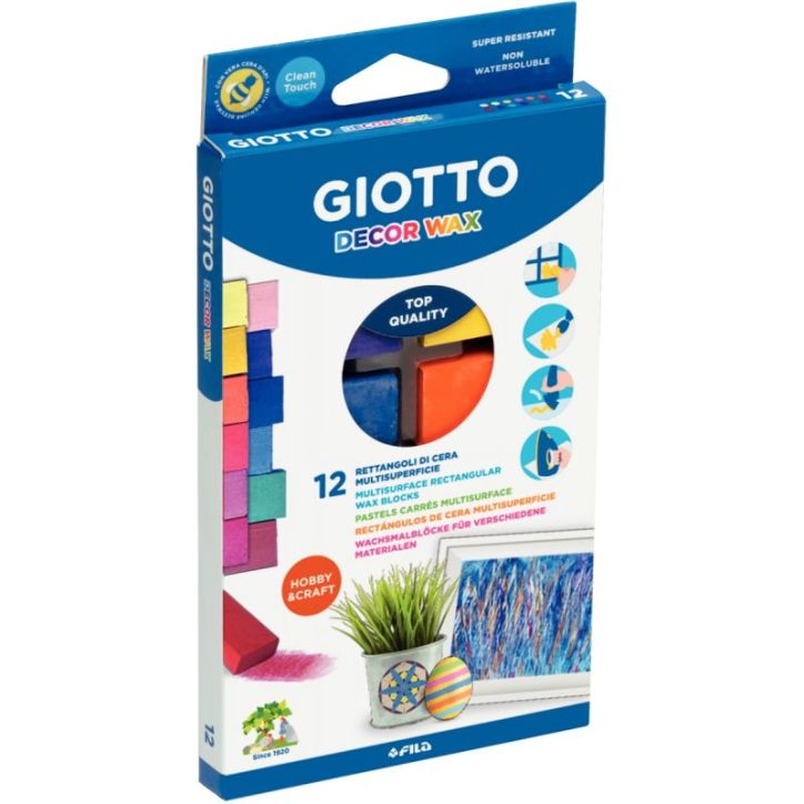 Etui de 12 craies cire rectangulaire assorties F442000 GIOTTO