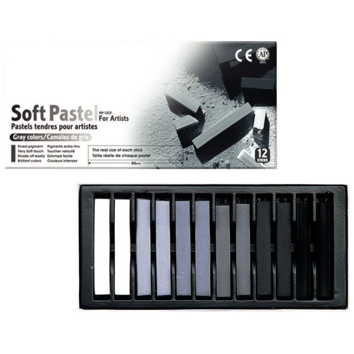 Boite de 12 pastels sec carre assorties camaieu de gris MP12GP