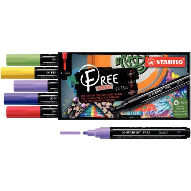 Etui de 5 marqueurs Stabilo Free pointe moyenne Vibrant 692/5-03 STABILO