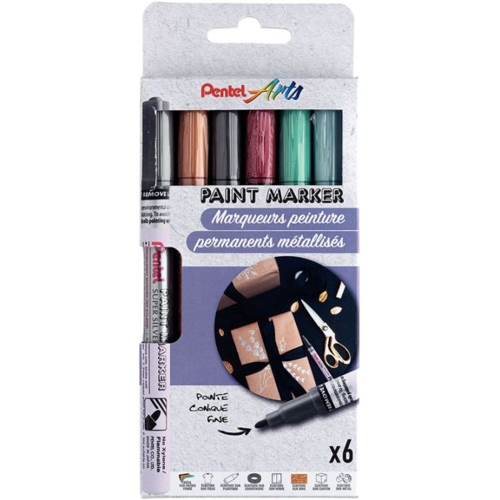 Pochette de 6 marqueurs peinture métal assortis MSP10/6METAL PENTEL