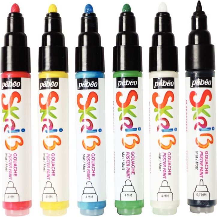 Set de 6 marqueurs gouache coloris basiques 604103 PEBEO