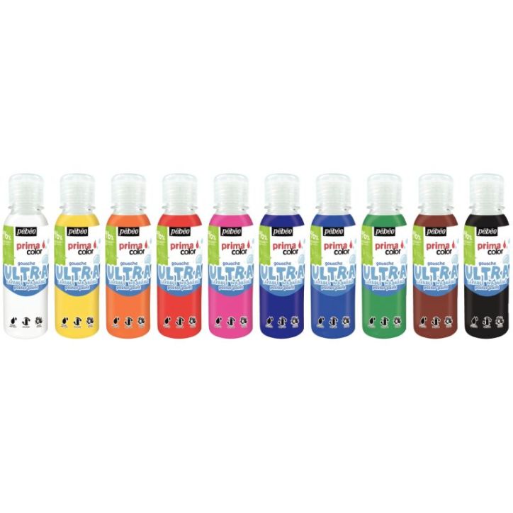Lot de 10 flacons 150 ml de gouache liquide ultra lavable Primacolor 075330 PRIMA COLO PEBEO