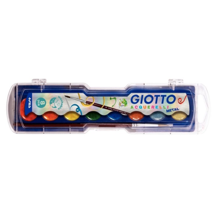 Boîte de 8 pastilles de gouache GIOTTO, couleurs métalliques + 1 pinceau F331100 GIOTTO