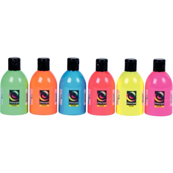 Lot de 6 flacons de 250ml de peinture vinylique plastifiante couleurs fluo assorties SP6250F