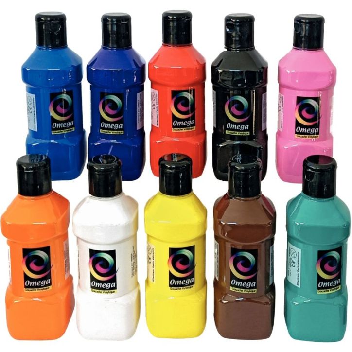Lot de 10 flacons 250 ml de peinture vinylique plastifiante, couleurs vives assorties SP10250