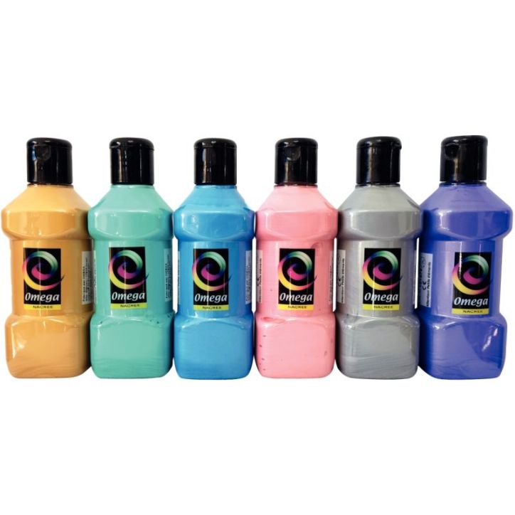 Lot de 6 flacons de 250ml de peinture vinylique plastifiante, couleurs nacrées assorties SP6250N