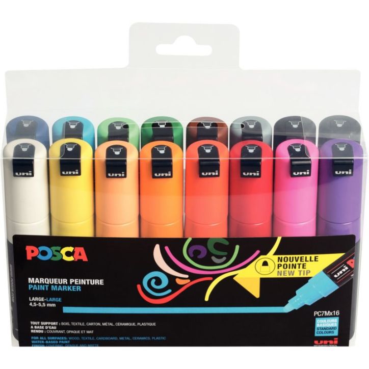 Pochette de 16 marqueurs Posca ogive large PC7M/16A ASS31 POSCA UNIBALL