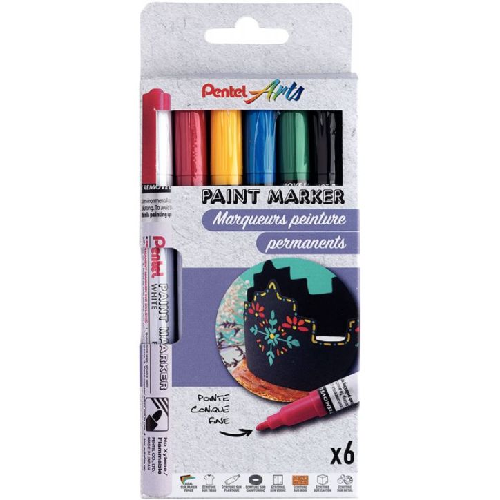 Pochette de 6 marqueurs peinture basic assortis MSP10/6BASIC PENTEL