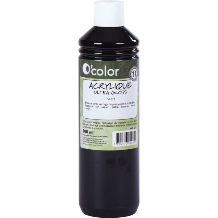 Flacon 500ml de peinture acrylique O'COLOR, noir ACR500PETNOI_00/28531 O'COLOR