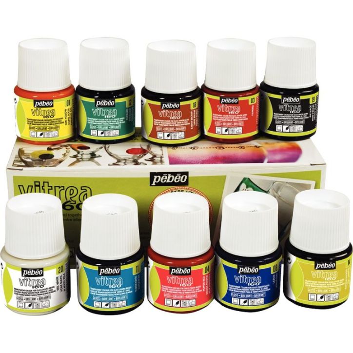 Boite de 10 flacons 45ml de peinture VITREA 160 111100 PEBEO