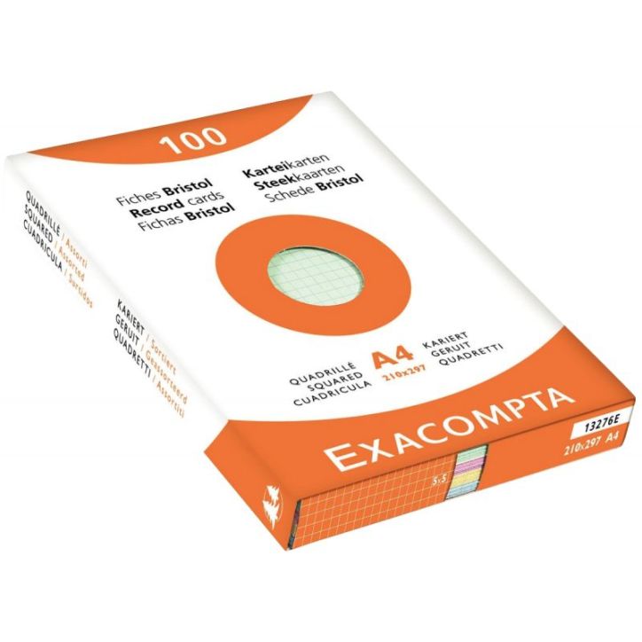 EXACOMPTA Etui de 100 fiches bristol non perforées 210x297mm (A4) 5x5 assortis