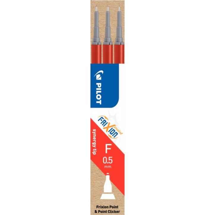 PILOT Set de 3 recharges pour roller FriXion Point. Pointe fine 0,5 mm. Encre Rouge.