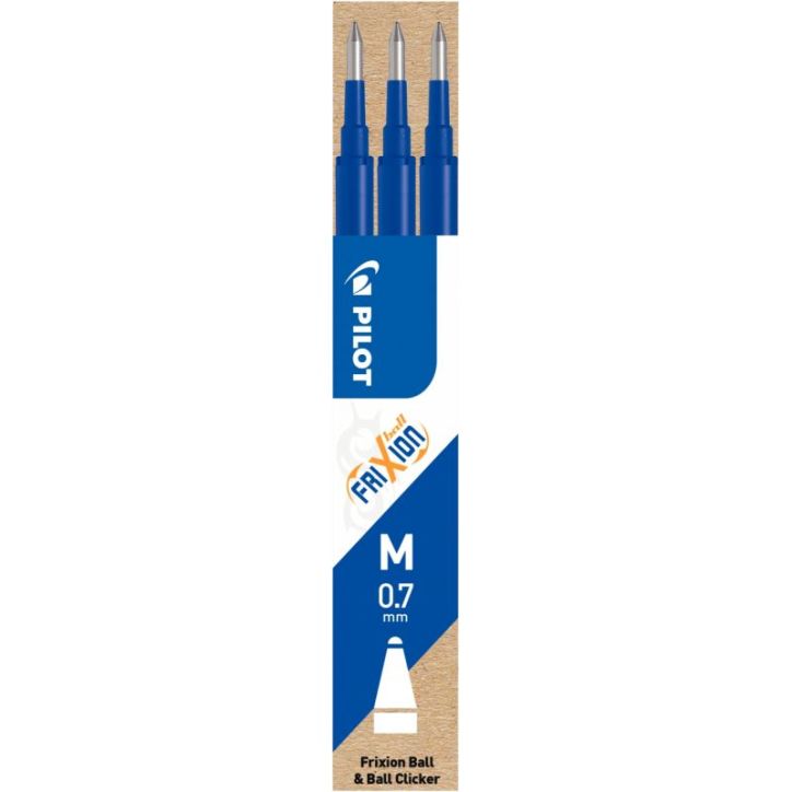 PILOT Set de 3 recharges pour roller FriXion Ball. Pointe moyenne 0,7 mm. Encre Bleu