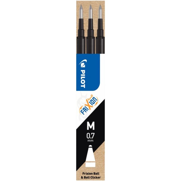 PILOT Set de 3 recharges pour roller FriXion Ball. Pointe moyenne 0,7 mm. Encre Noir