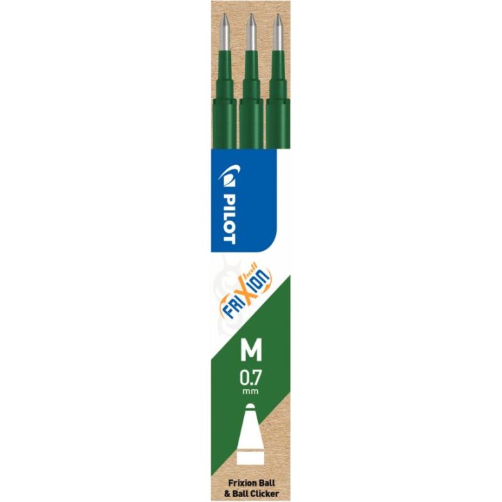 PILOT Set de 3 recharges pour roller FriXion Ball. Pointe moyenne 0,7 mm. Encre Vert