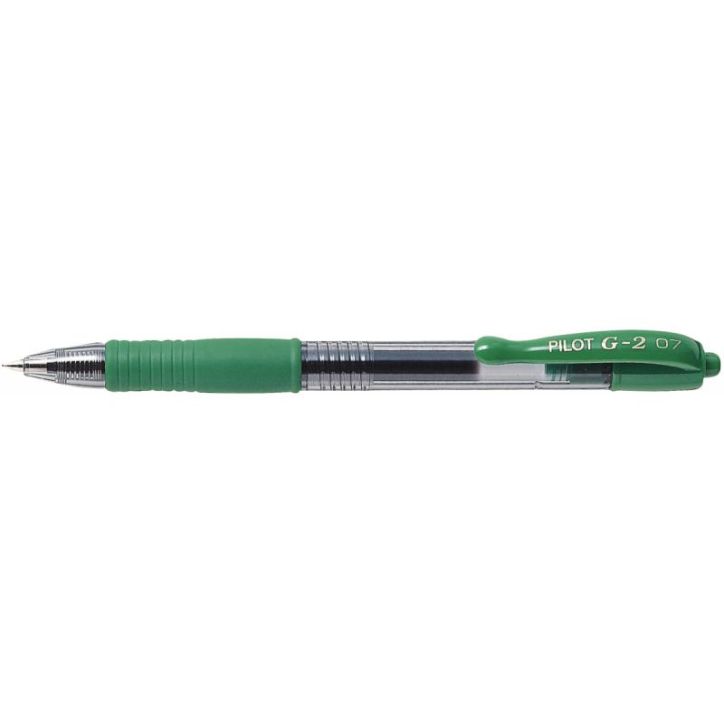 PILOT Stylo bille pointe moyenne rétractable encre gel Verte corps plastique avec grip caoutchouc G2